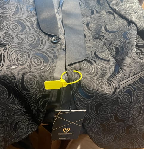 Customer photo review of Men's 3-Piece Black Rose Embroidery Shawl Lapel Wedding Tuxedo