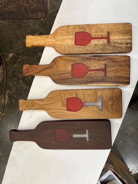 Customer photo review of 18x5" Wine Bottle Serving Board Acrylic Router Template