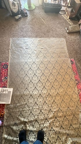 Customer photo review of 110" Wide Blue Gold Damask Soft Sheen Jacquard Fabric
