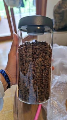 Customer photo review of Vacuum Sealed Glass Coffee Bean Container