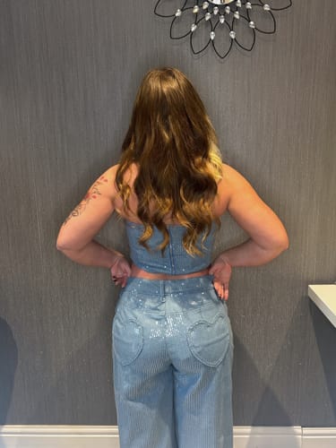 Customer photo review of Sequin Blue Denim Baggy Heart Pocket Jean