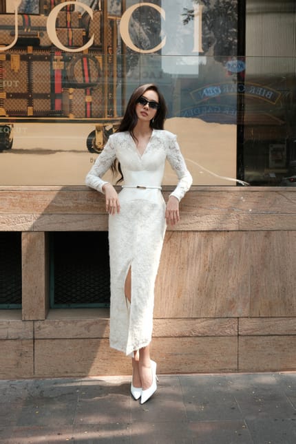 Customer photo review of Gaia Pencil Dress With Corset