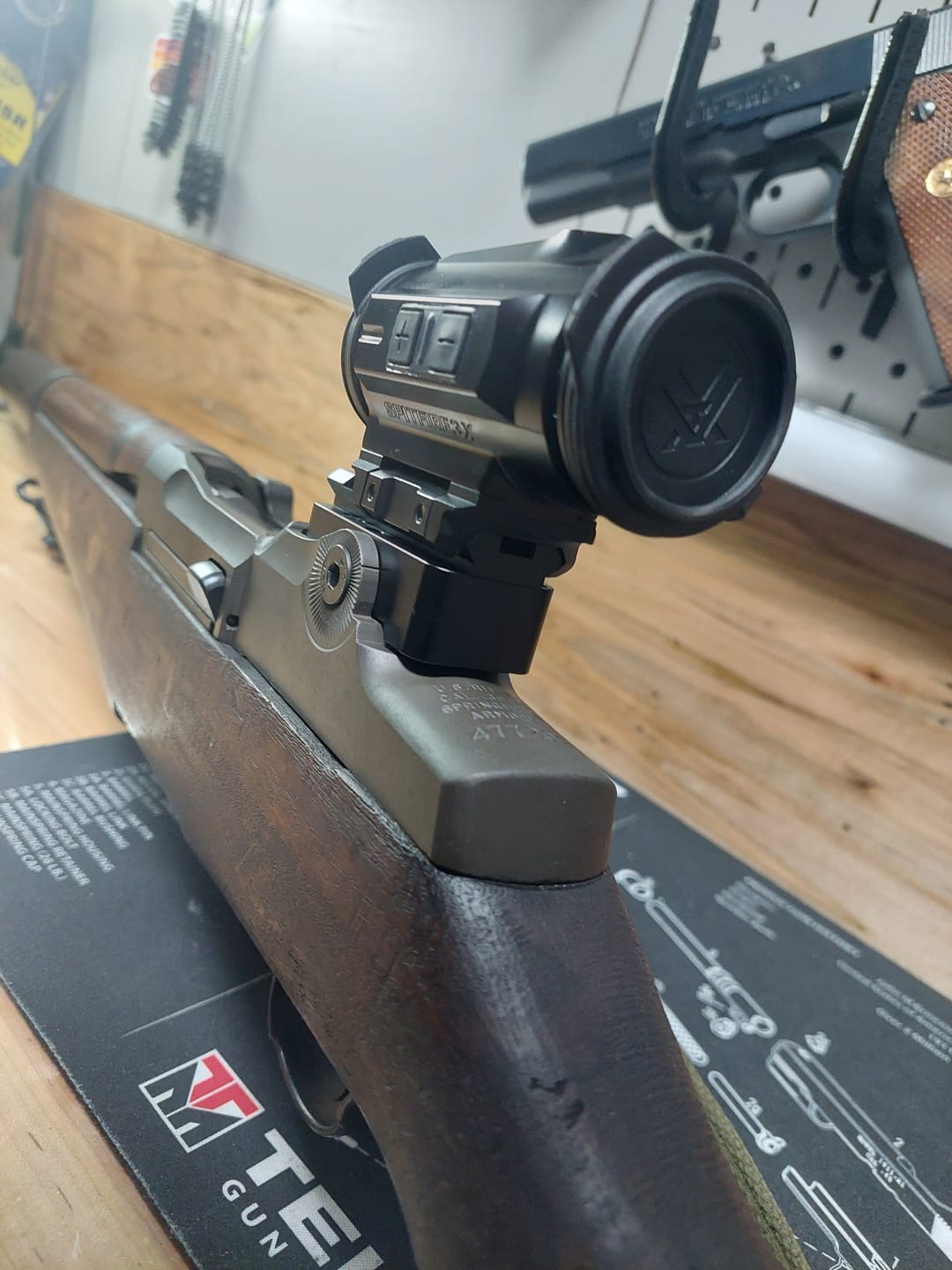 Customer photo review of M1 Garand / M1A Micro Red Dot Base and Picatinny Rail Mount Gen 3