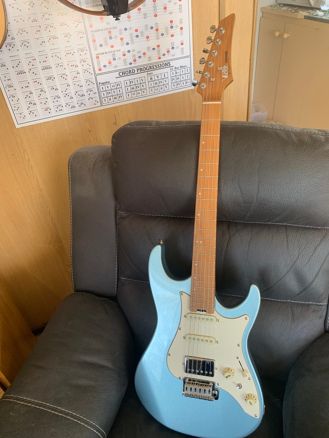 Customer photo review of Guitare électrique double coupure Donner DST-550 de 39 pouces avec Pickup HSS en corps en épinette solide