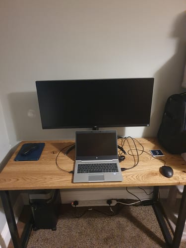 Customer photo review of Industrial Solid Oak Desk