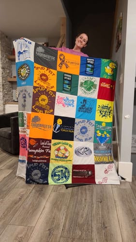 T-shirt quilt with running, outdoor activities themes by Lindsay from MN