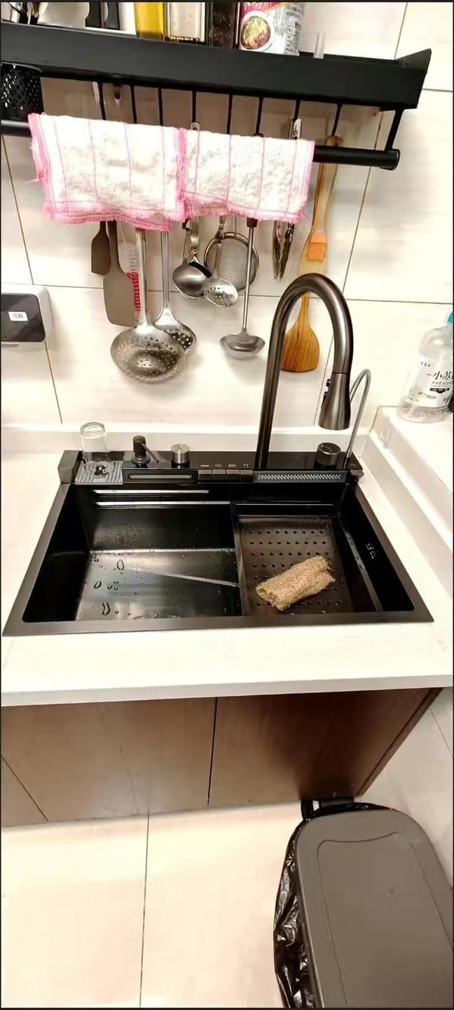 Customer photo review of Kitchen Deluxe Waterfall Workstation Sink with Digital Temperature Display Faucet