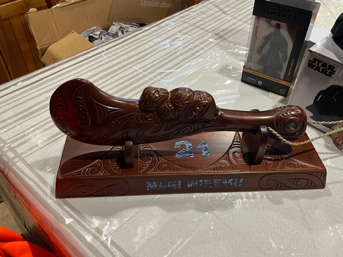 Customer photo review of Large 46cm Carved Maori Wahaika Club on Stand