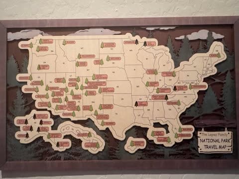 Customer photo review of US 3D Wooden National Parks Travel Map With Trees To Record Park Visits (1 Design)