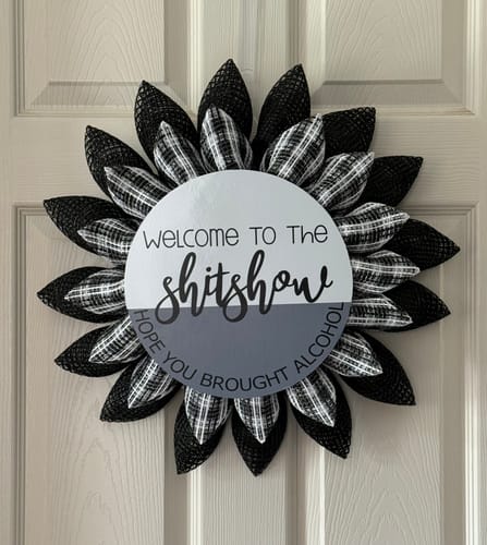 Customer photo review of Vinyl Decal, Funny Welcome Sign, Everyday Sign, 10" Round Sign VINYL-DECOE-864, Sign For Wreath, DecoExchange