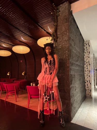 Customer photo review of Lace beaded bowknot self tie cami top