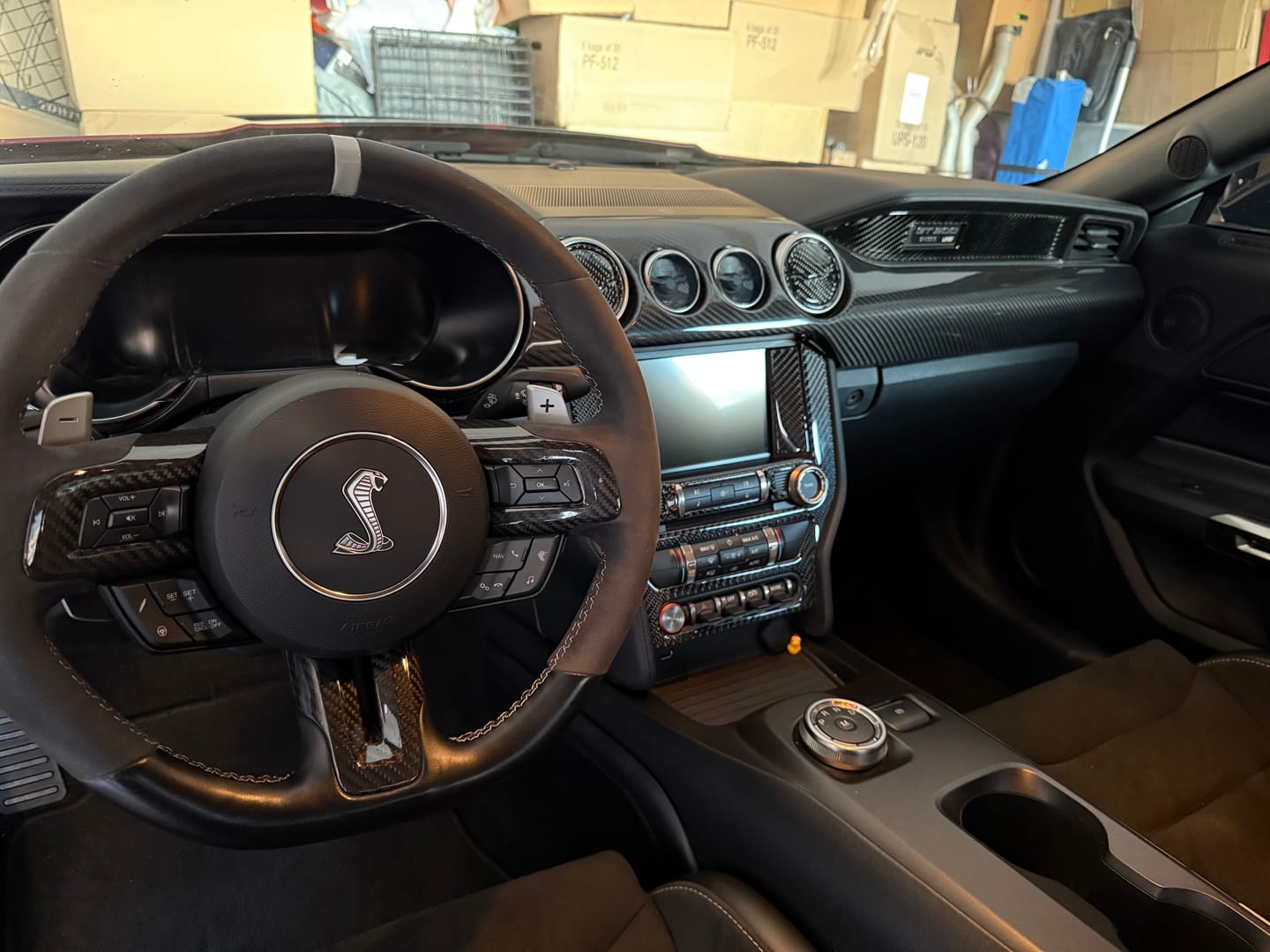 Customer photo review of Mustang 2015-2023 Carbon Fiber Steering Wheel Chrome Delete Cover