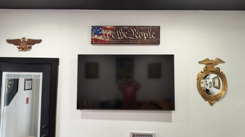 Customer photo review of Metal Flag Art - We the People Barn Sign Personalized with American Flag