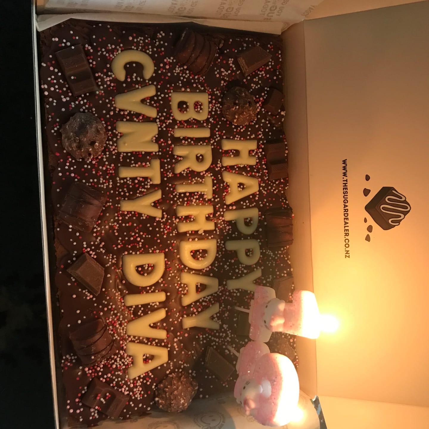 Customer photo review of Mega custom message chocolate fiend brownie