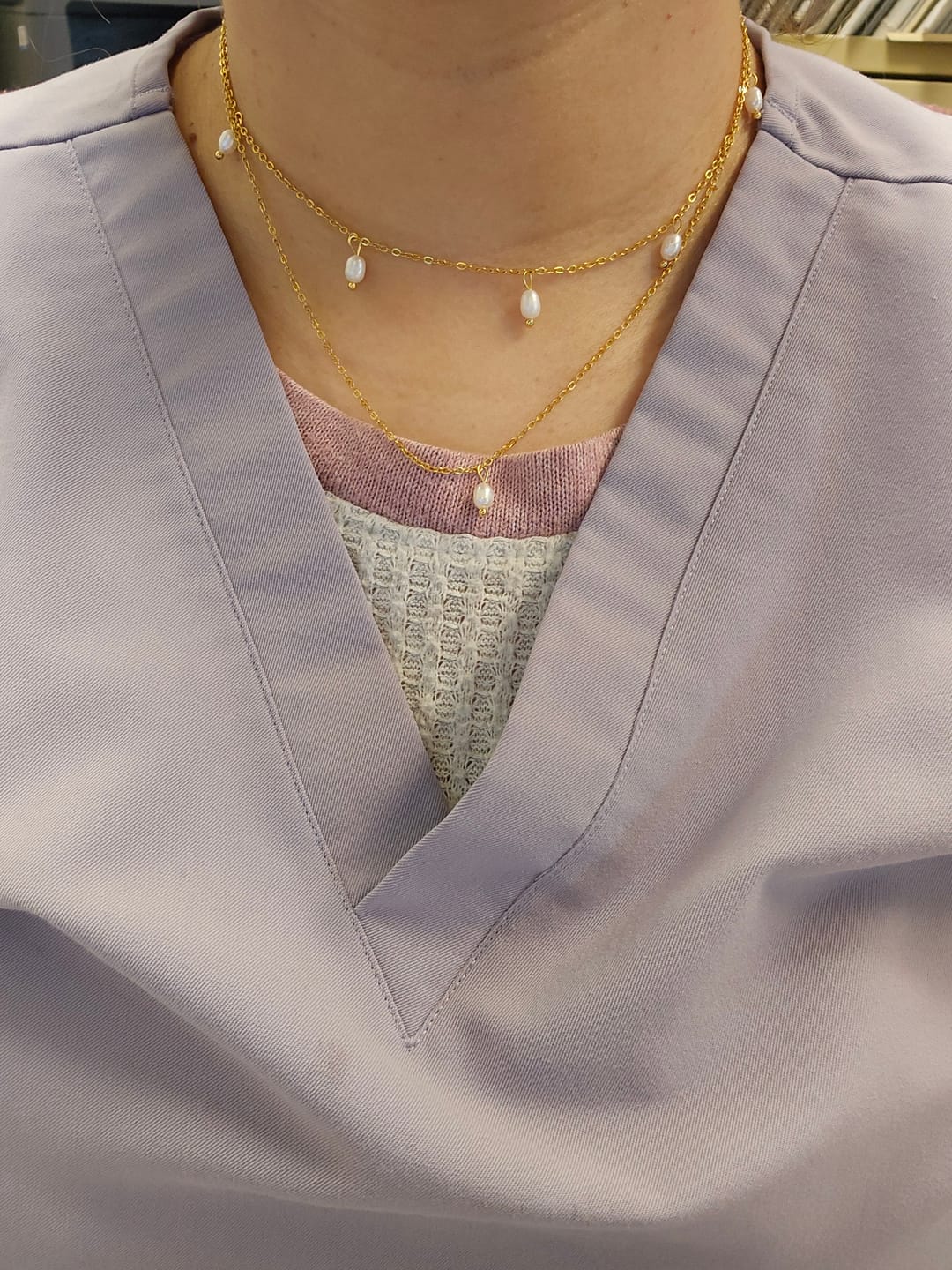 Customer photo review of Kayla Pearl Drop Layered Necklace