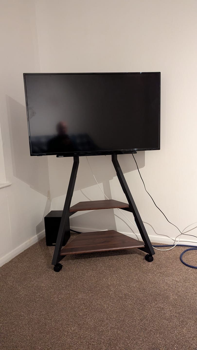 Customer photo review of Eiffel Floor TV Stand With Wheels FT65