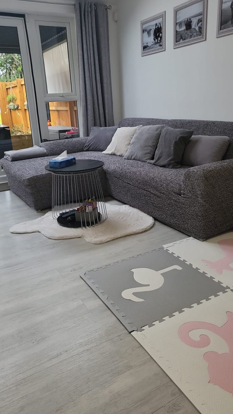 Customer photo review of L-Shaped Sofa Cover (Left Chaise) - Vittoria Grey, Microfibra Printed Collection