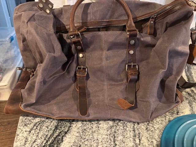 Customer photo review of The Traveler's Haven - Waxed Canvas Carry on Bag