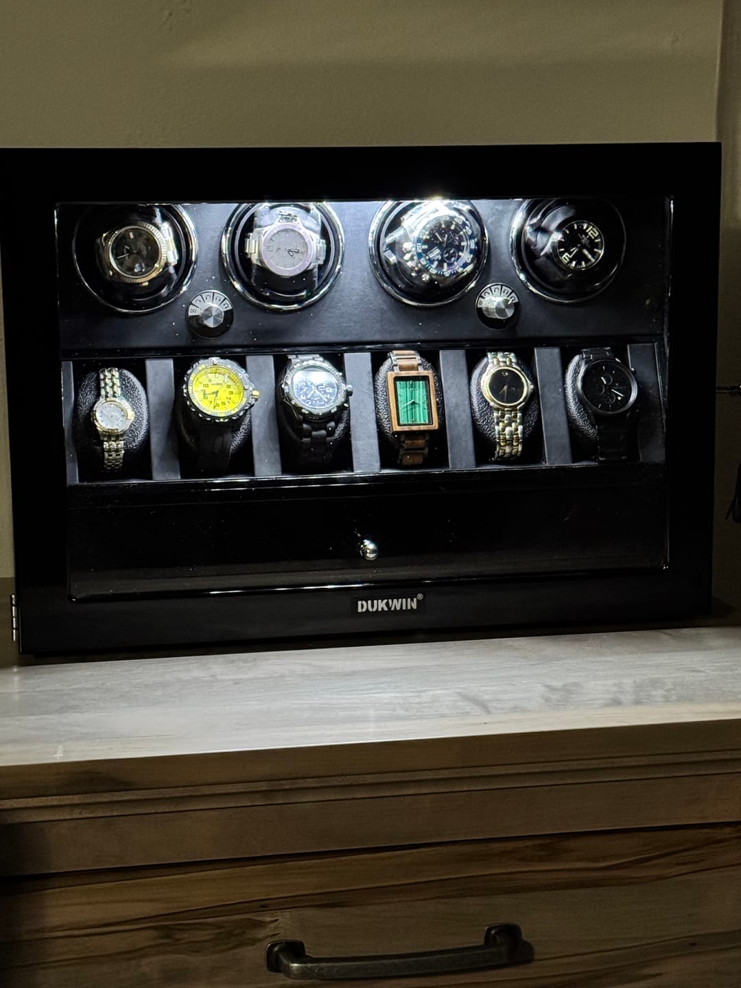 Customer photo review of 4 Watch Winders for Automatic Watches with 6 Watches Display Organizer