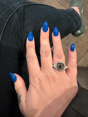 Customer photo review of Hand Painted Blue Silver Eye Ring