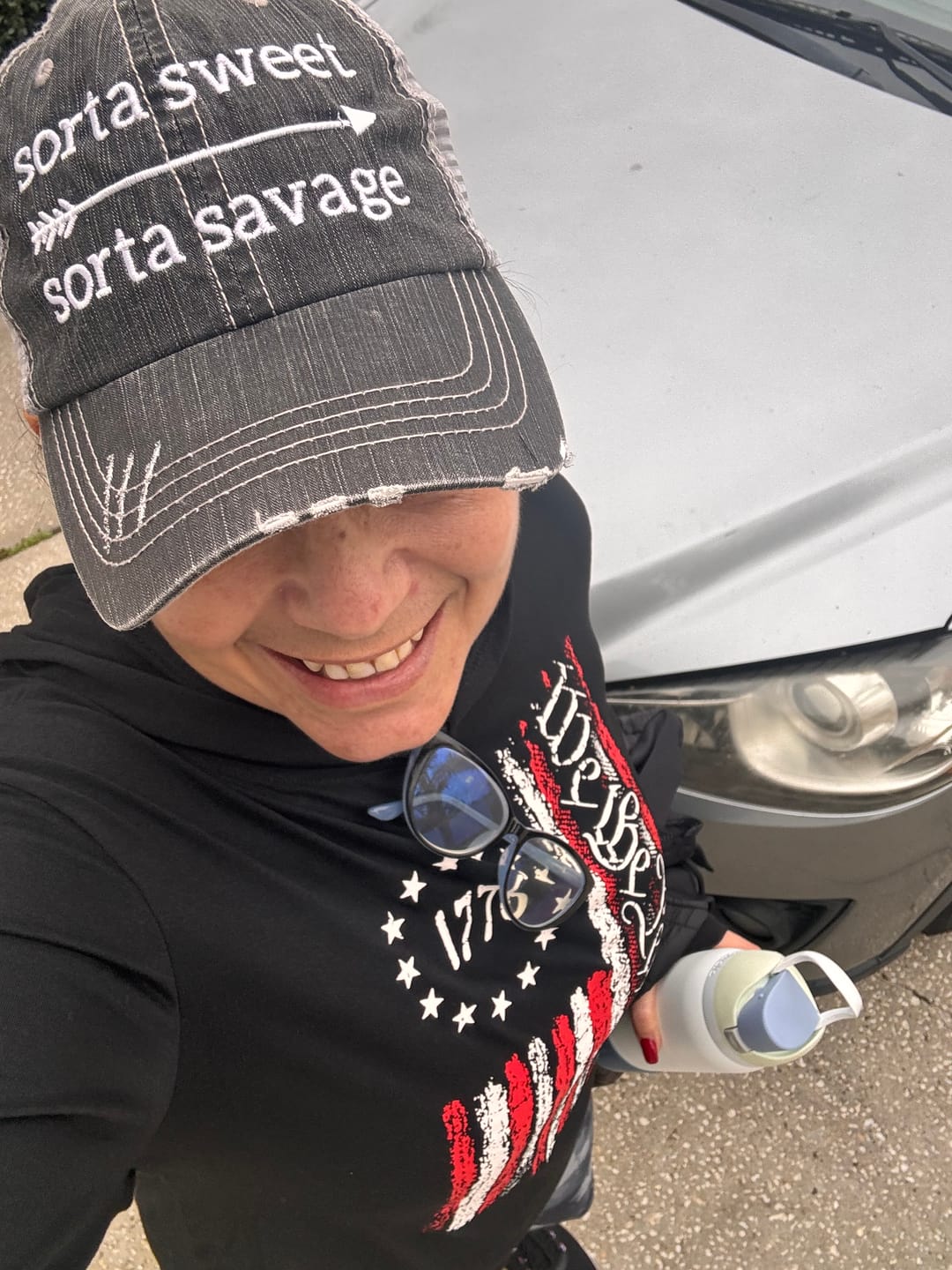 Customer photo review of Sorta Sweet Sorta Savage Trucker Hat