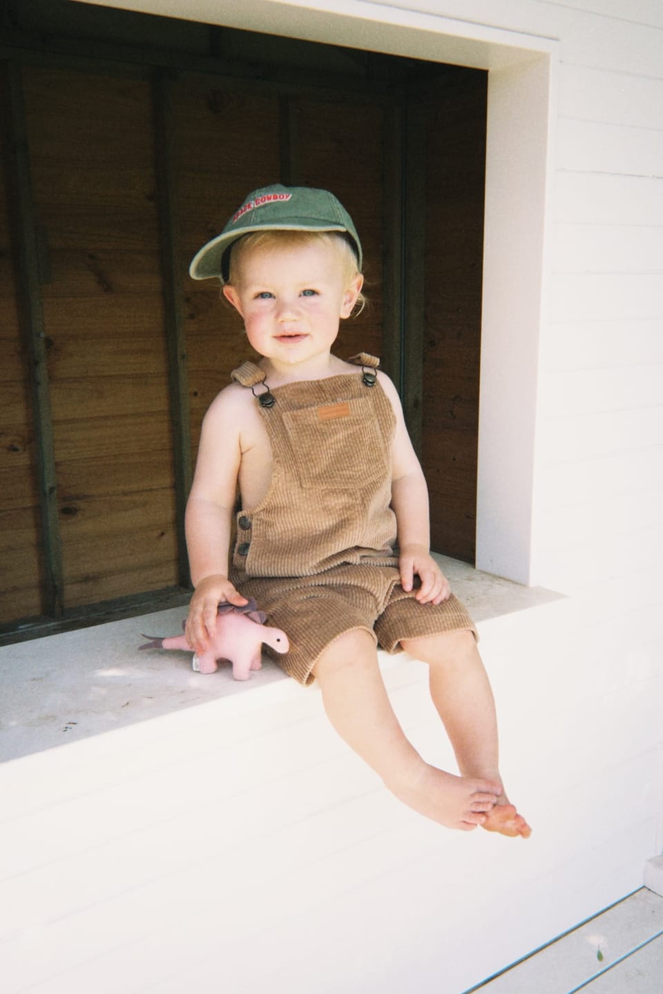 Customer photo review of Kids Organic Cotton Corduroy Short Overalls