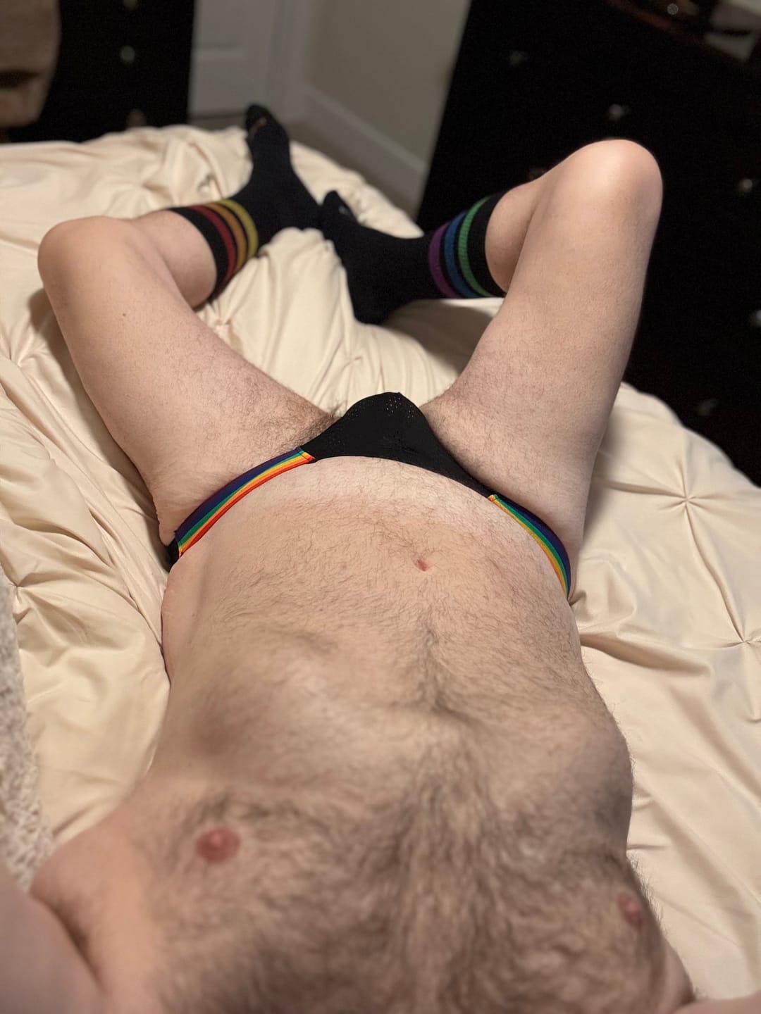 Customer photo review of Men's Sexy Rainbow Pride Mesh Bikini