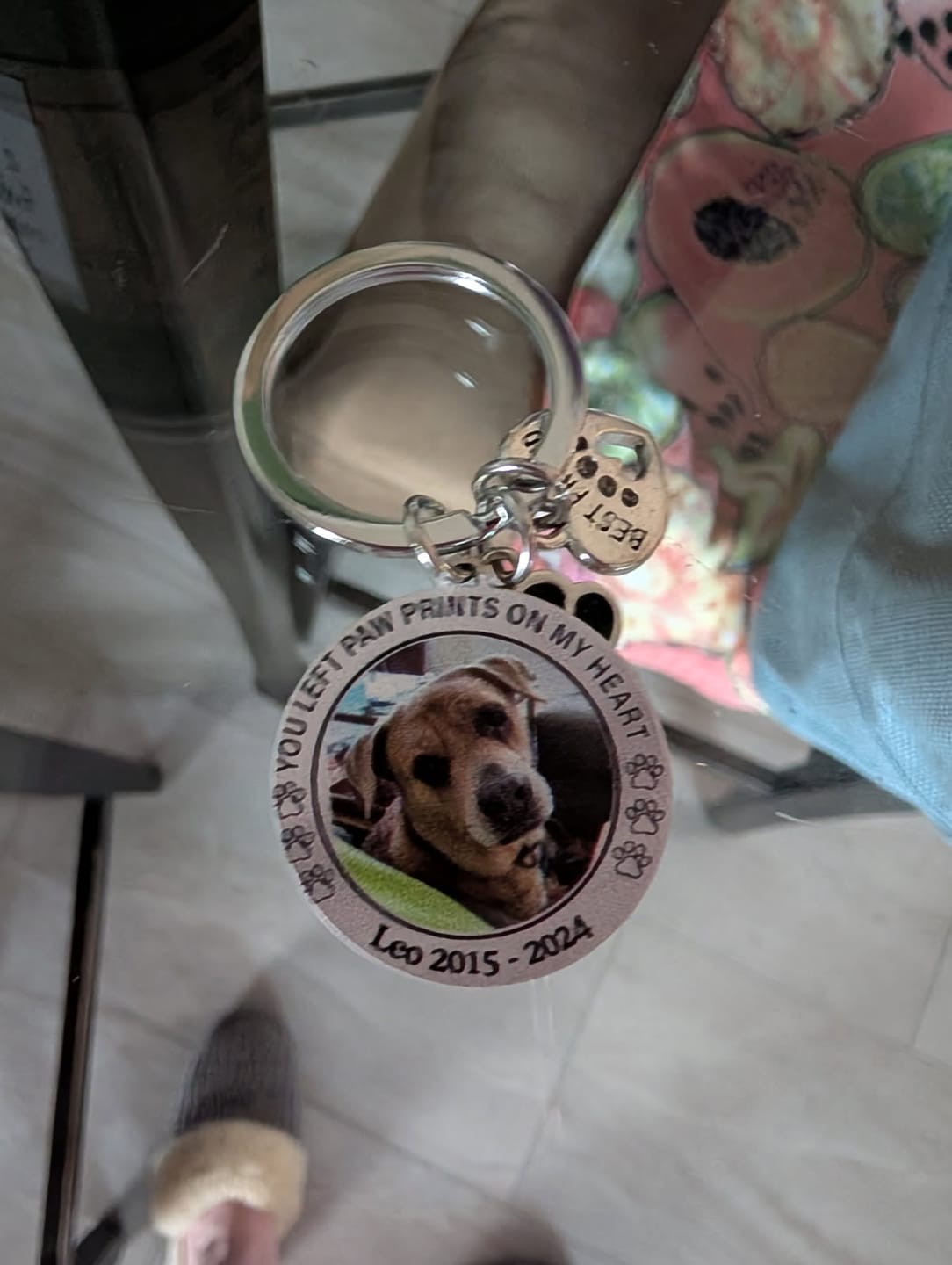 Customer photo review of Custom Personalized Photo Keychain Pet Charm Key Ornaments - Memorial Gift for Dog/Cat Lovers - You left paw prints on my heart