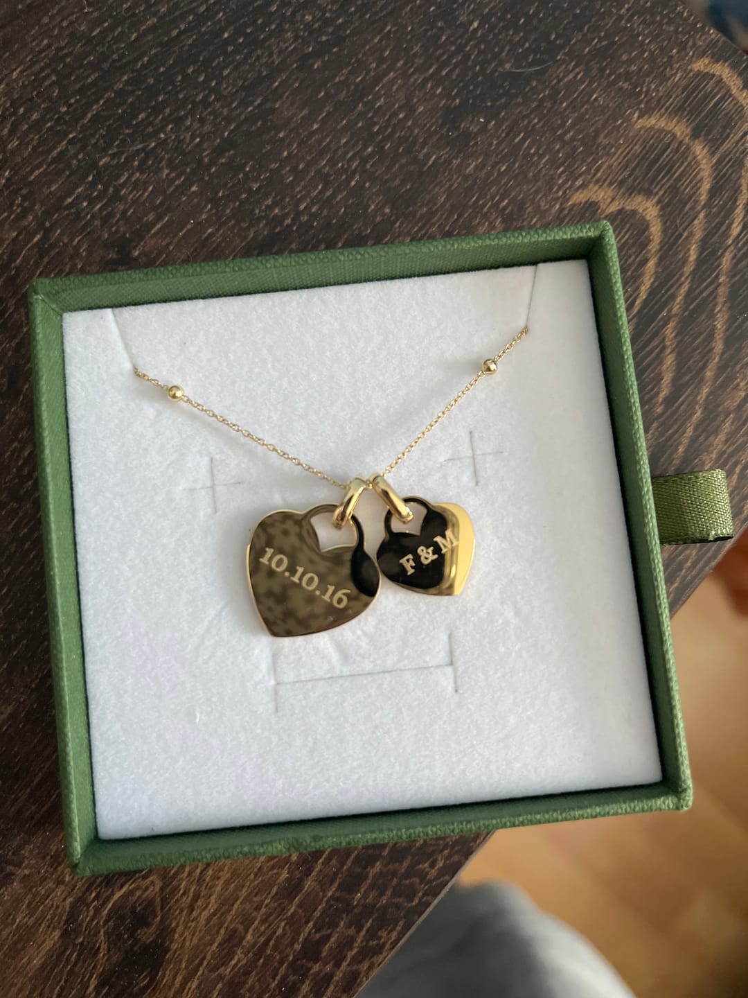 Customer photo review of Engravable Heart Pendant
