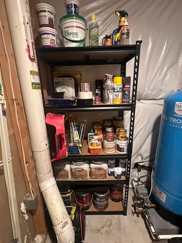 Customer photo review of Reibii 5-Tier Storage Shelving Units, Adjustable Shelves for Garage Pantry Kitchen, 2000 lbs Capacity