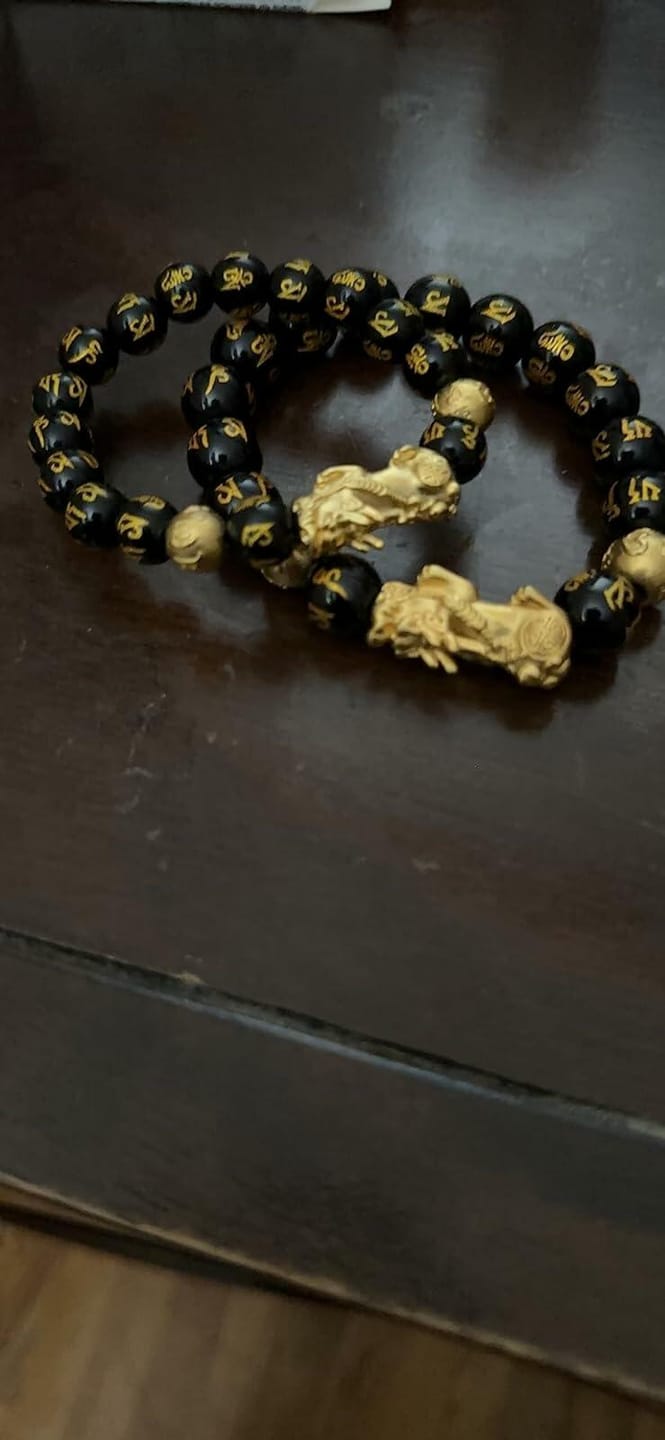 Customer photo review of NCVM EXTRA THICK Gold Plating Pixiu Black Obsidian Bracelet -Wealth & Protection