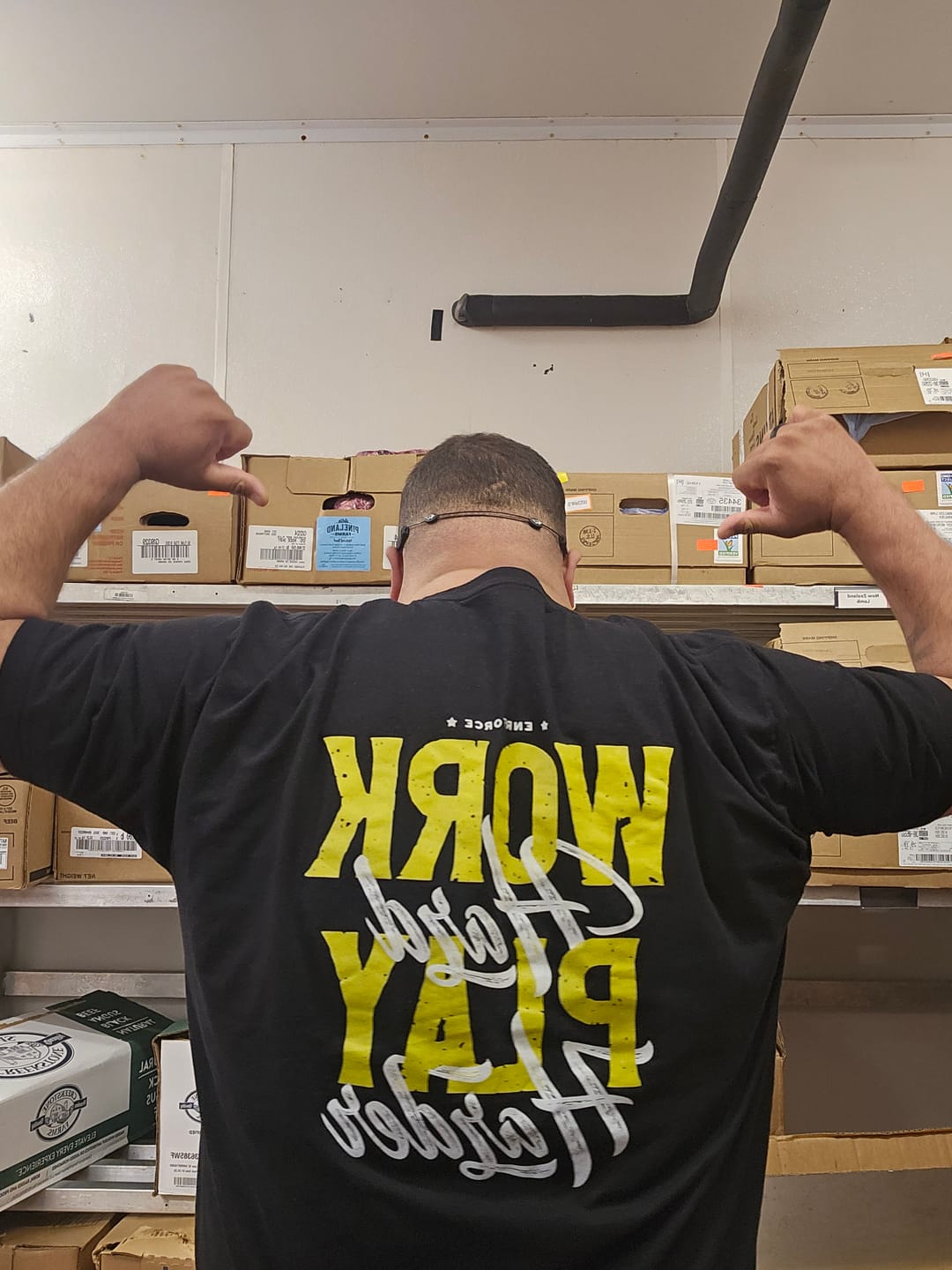 Customer photo review of Work Hard Play Harder Tee