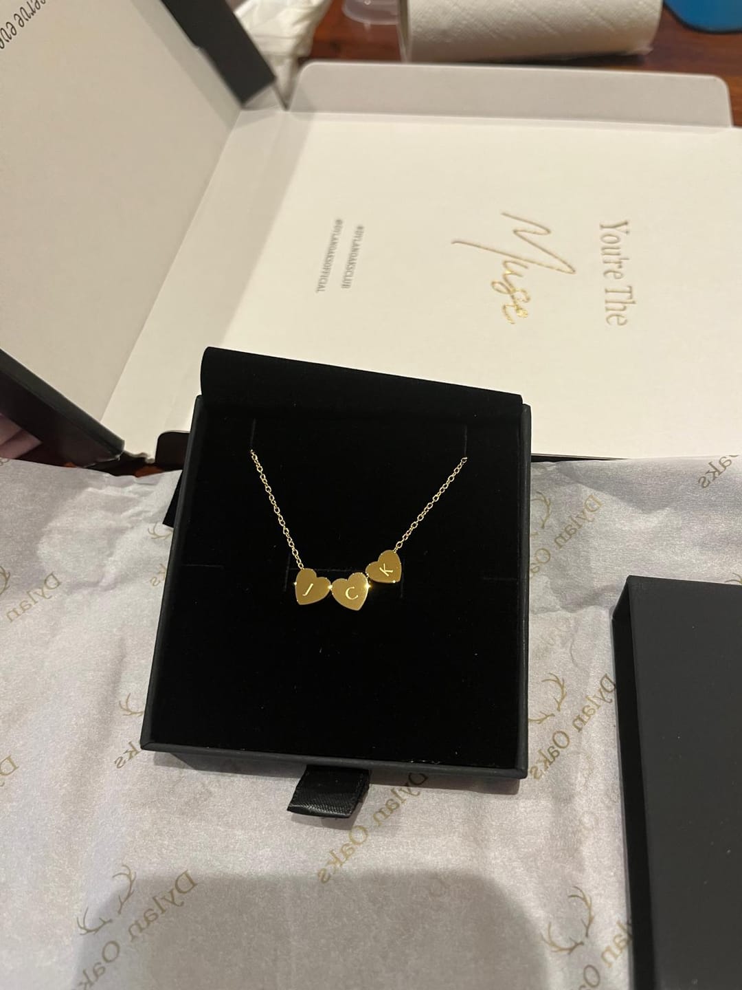 Customer photo review of Amo Heart Triple Bead Necklace in Gold