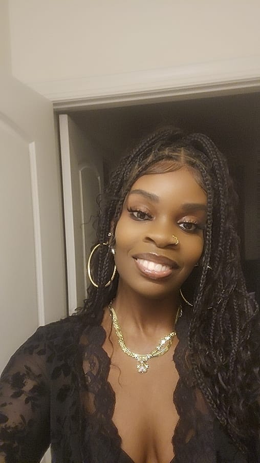 Customer photo review of 36" Human Hair Boho Curls Swiss HD Lace Knotless Box Braided Wig Full Hand-tied - Human Baby Hair