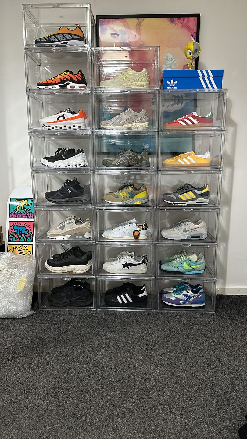 Customer photo review of STACK V1 Sneaker Display Crates - Clear (2 Pack)