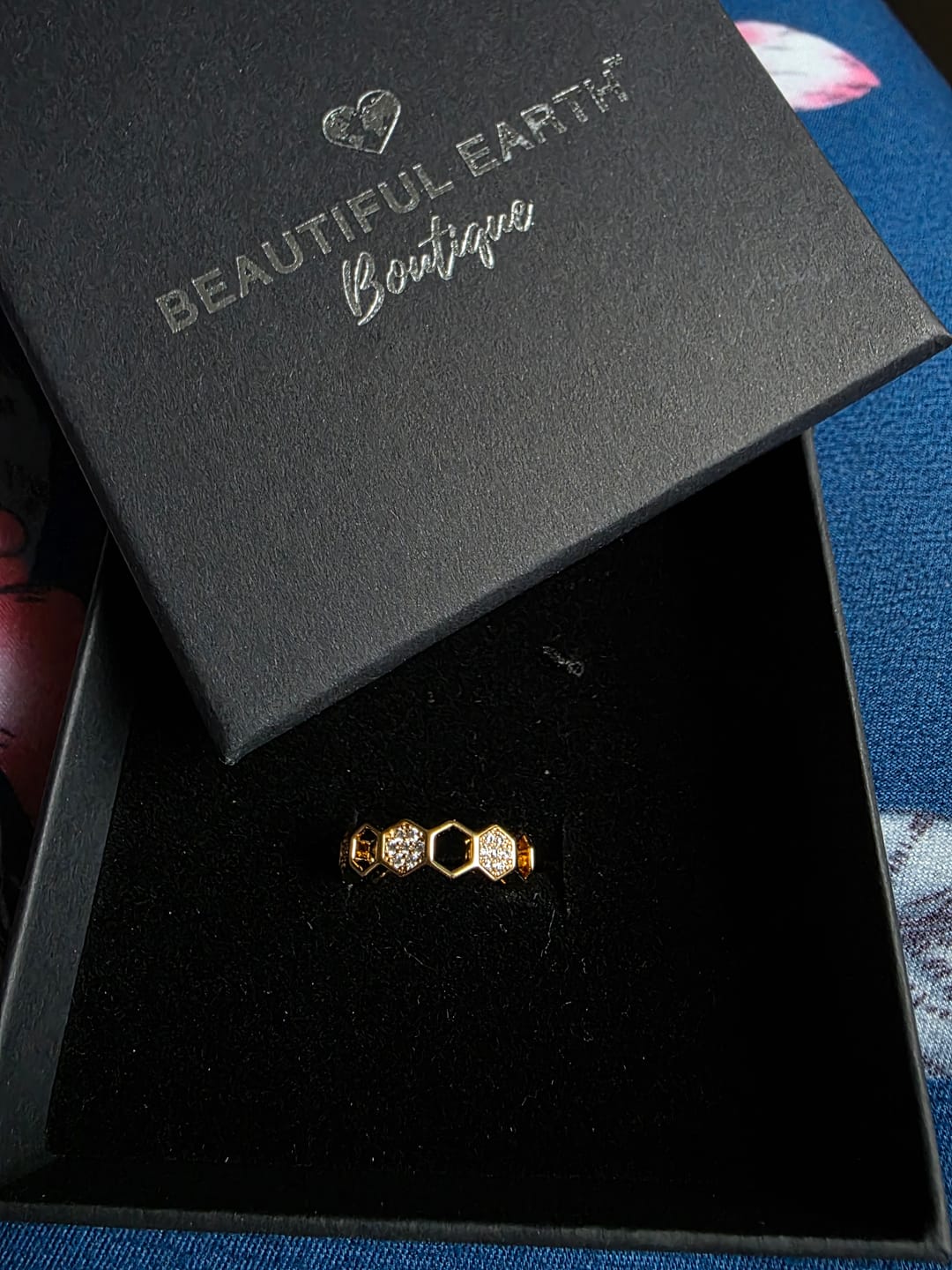 Customer photo review of Gold & Crystal Honeycomb Ring
