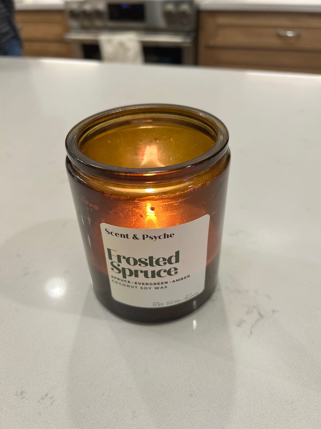 Customer photo review of Frosted Spruce Scented Candle  - 15oz Amber Jar