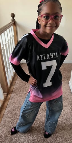 Customer photo review of Custom Black Pink-White Gradient Fashion Personalized Team Football Jersey