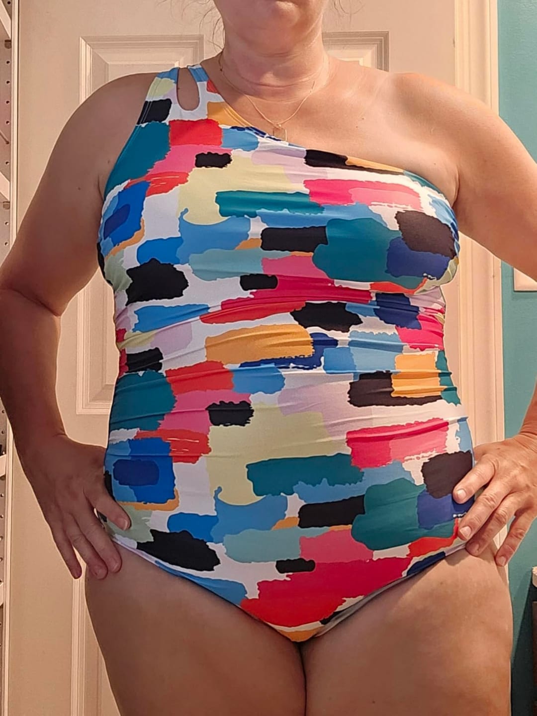 Customer photo review of Emoswimsuit - One Shoulder One Piece Swimsuit for Women Tummy Control Bathing Suits