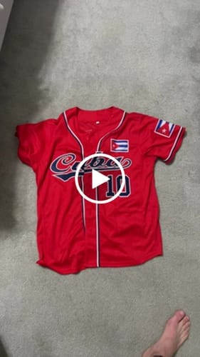 Customer photo review of Custom Black Red-White Hook Split Fashion Authentic Baseball Jersey