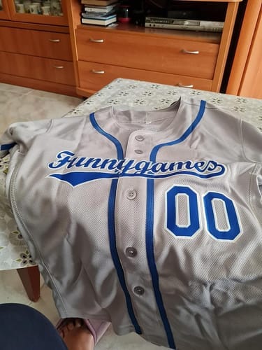 Customer photo review of Custom Pinstripe Baseball Jerseys Personalized Button-Down Shirts for Teams