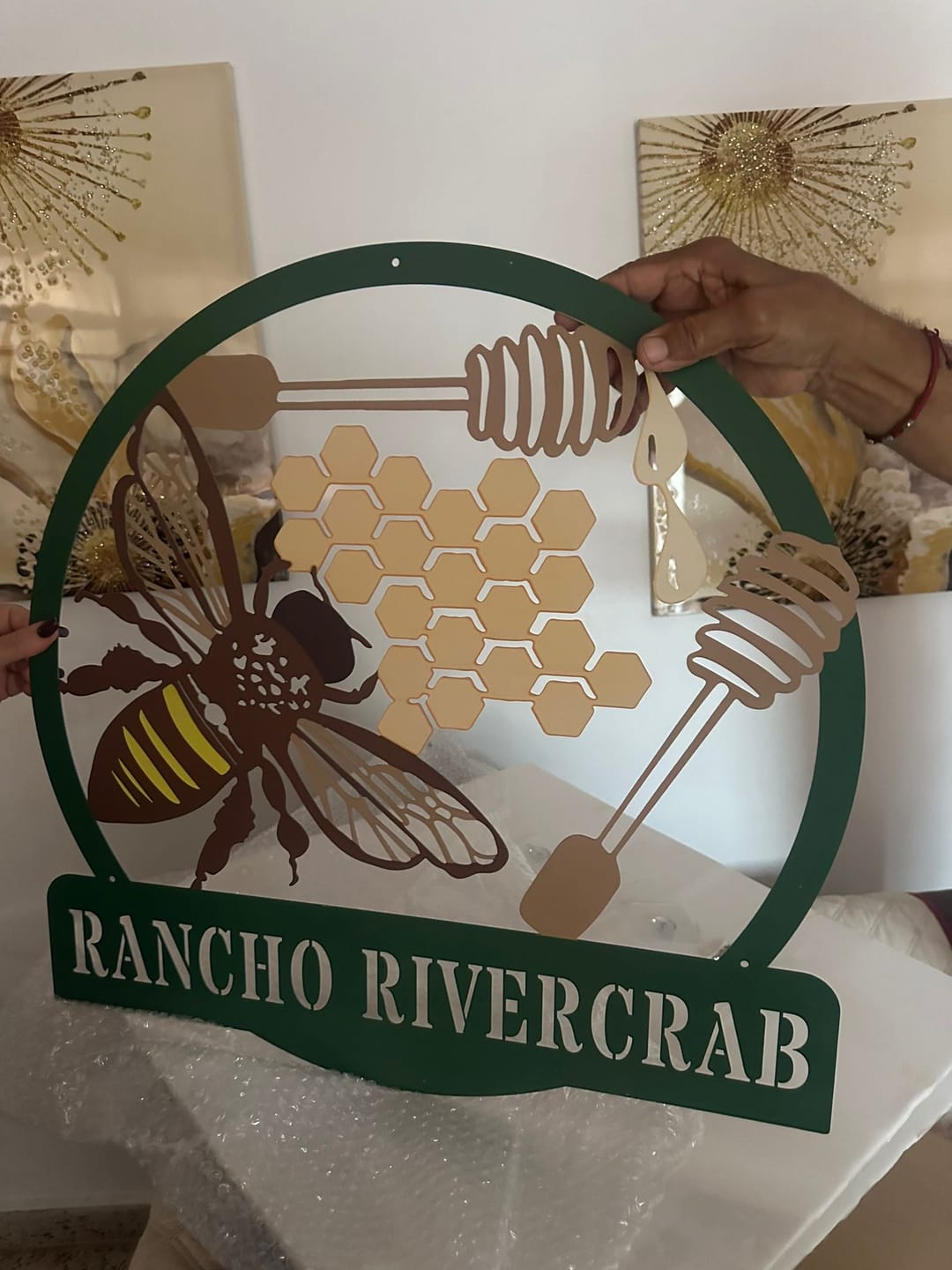 Customer photo review of Personalized Painted Metal Bee Art