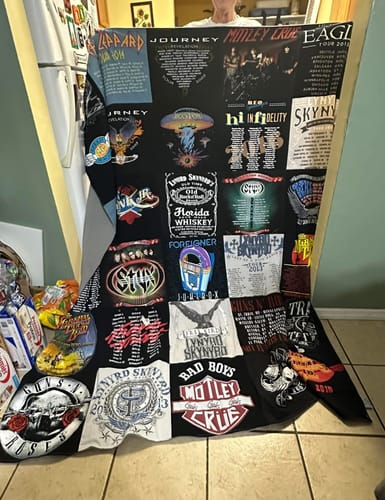 T-shirt quilt with music, bands themes by ANGELA from WV