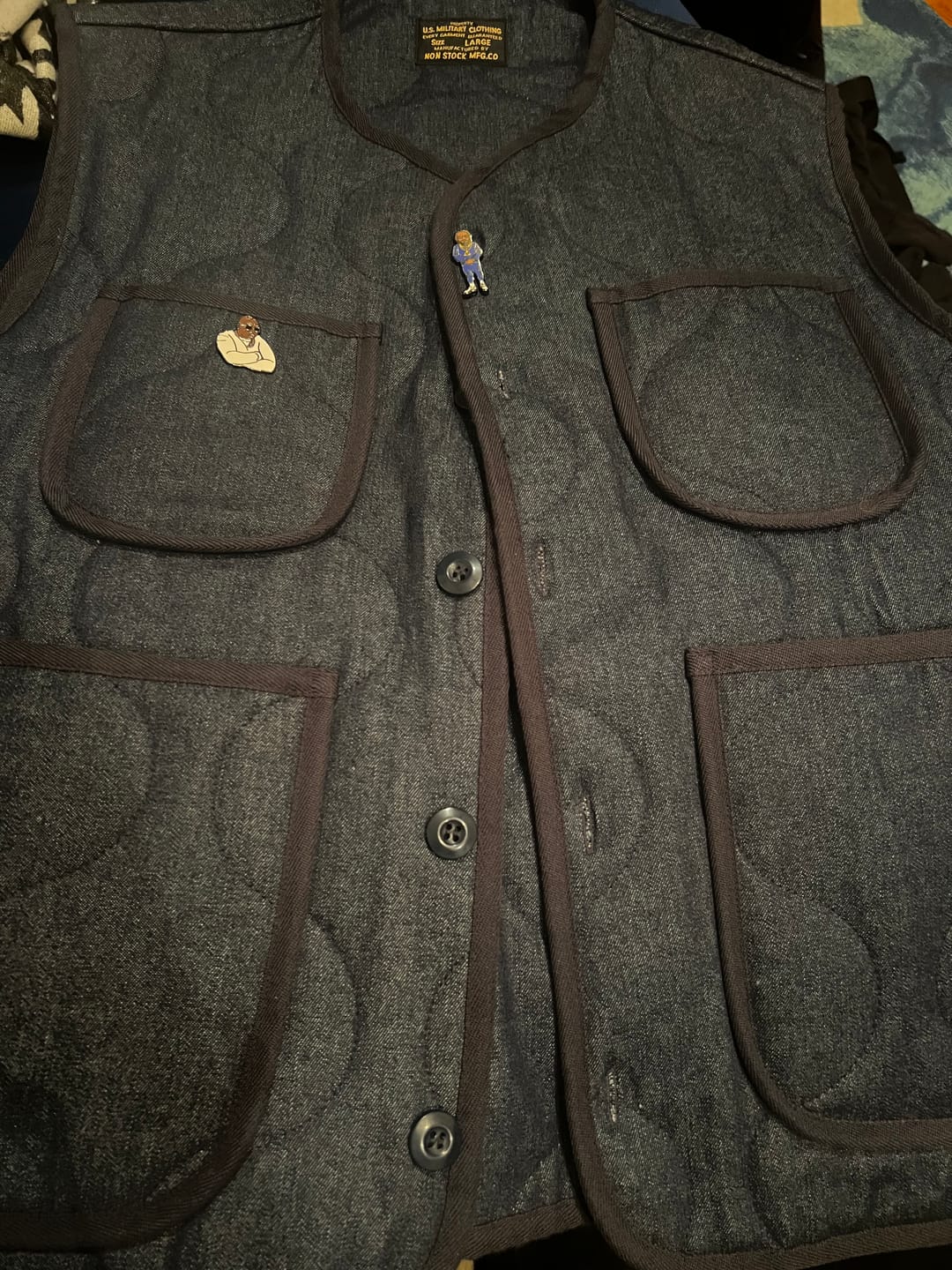 Customer photo review of Military Style Quilted Padded Denim Vest - Navy