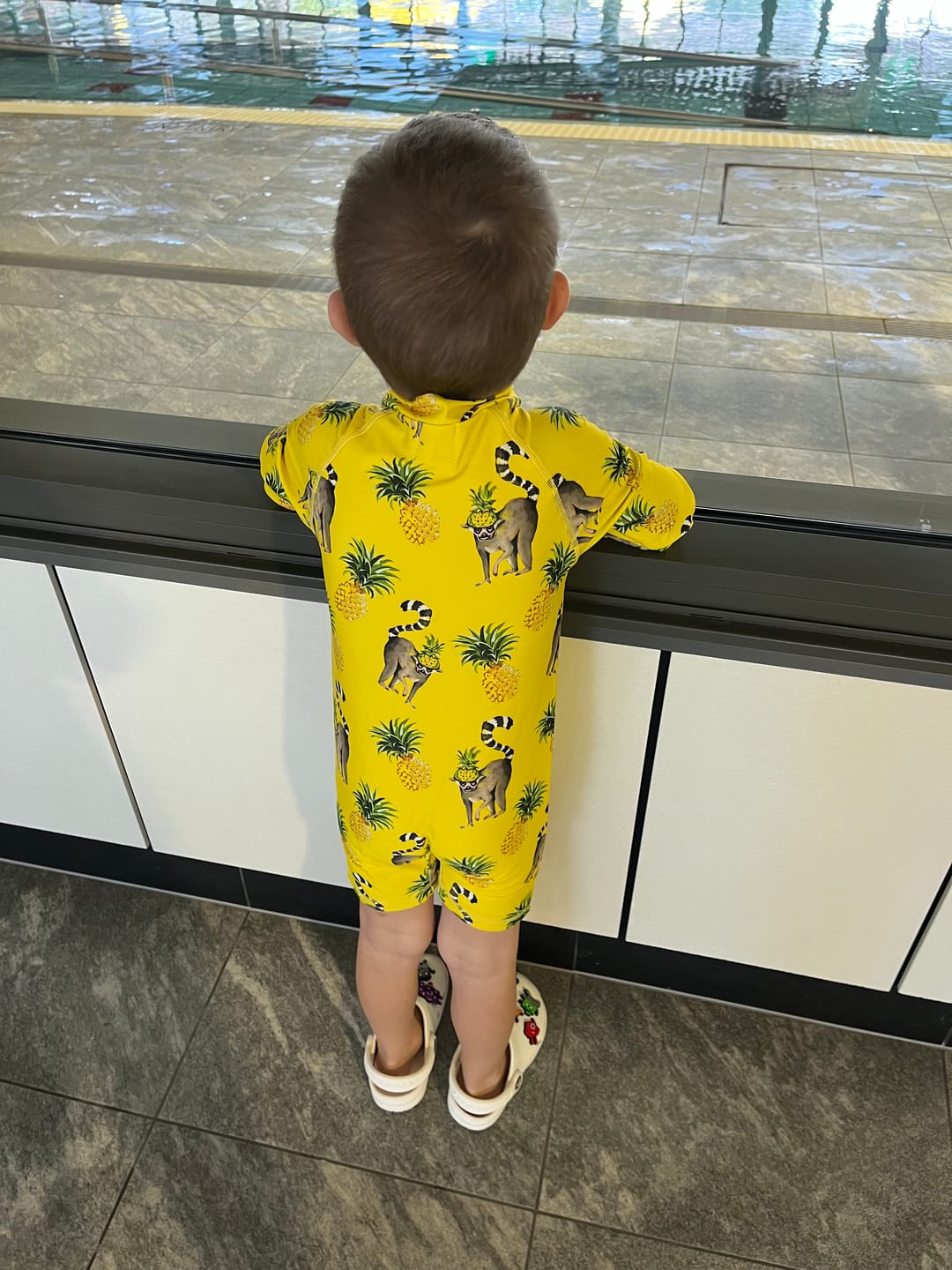 Customer photo review of Pineapple Lemurs Unisex Long Sleeve Zip Swimmers