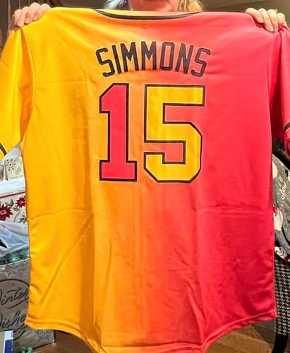 Customer photo review of Custom Black Pink-Powder Blue Stripe Fashion Authentic Baseball Jersey