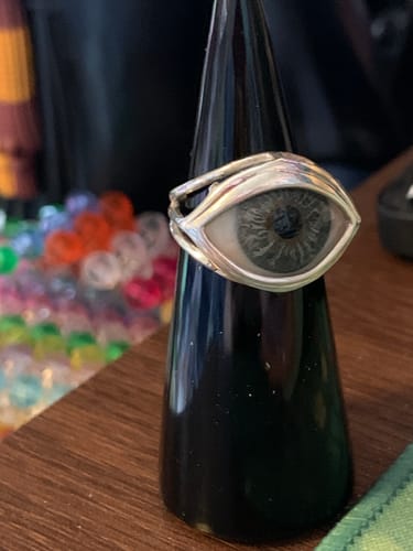 Customer photo review of Hand Painted Blue Silver Skeleton Eye Ring