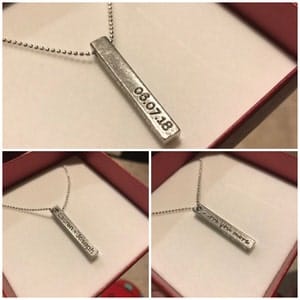 Customer photo review of Dainty Engraved 3D Bar Necklace