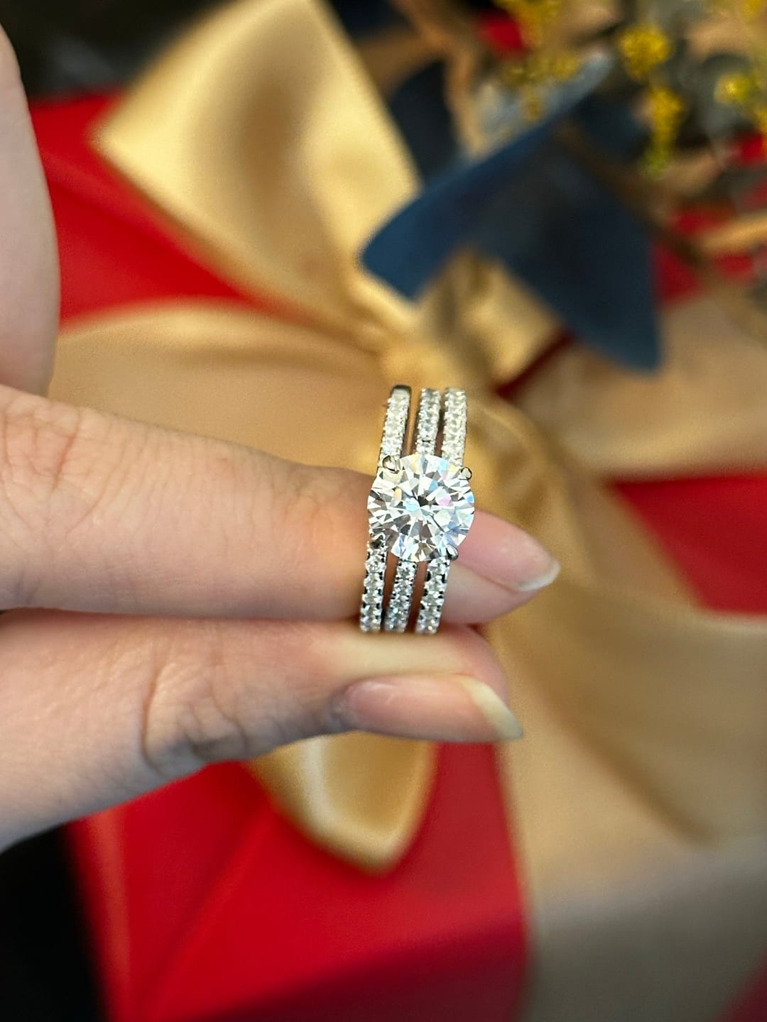 Customer photo review of S925 3PC Wedding Ring Set 2.0 Ct Round Cut With 2PC Half Eternity Wedding Band Stackable Wedding Rings