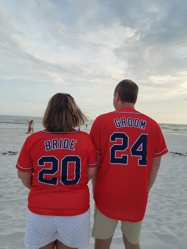 Customer photo review of Custom Black Red-White Hook Split Fashion Authentic Baseball Jersey